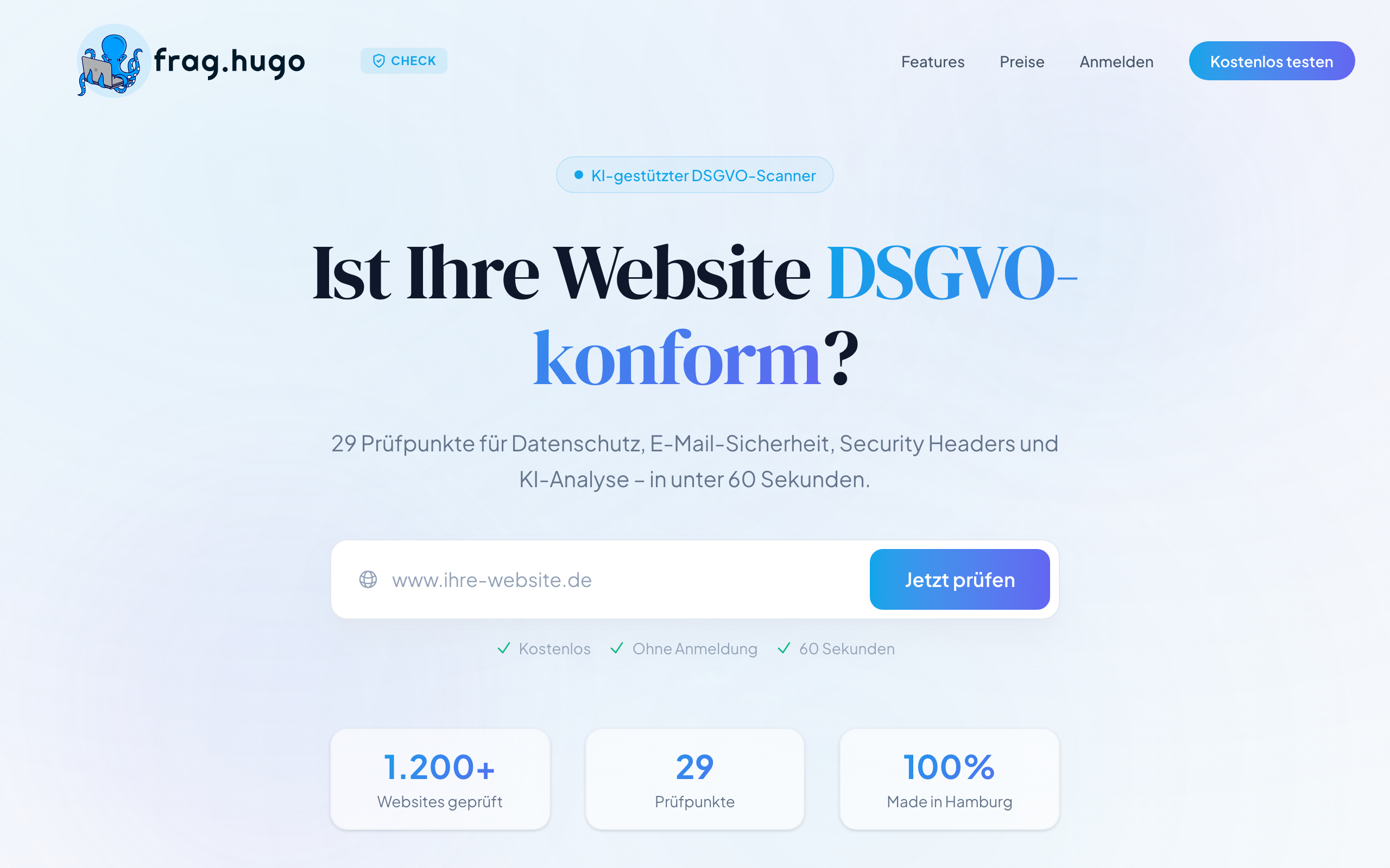 Hugo Check Startseite mit URL-Eingabefeld