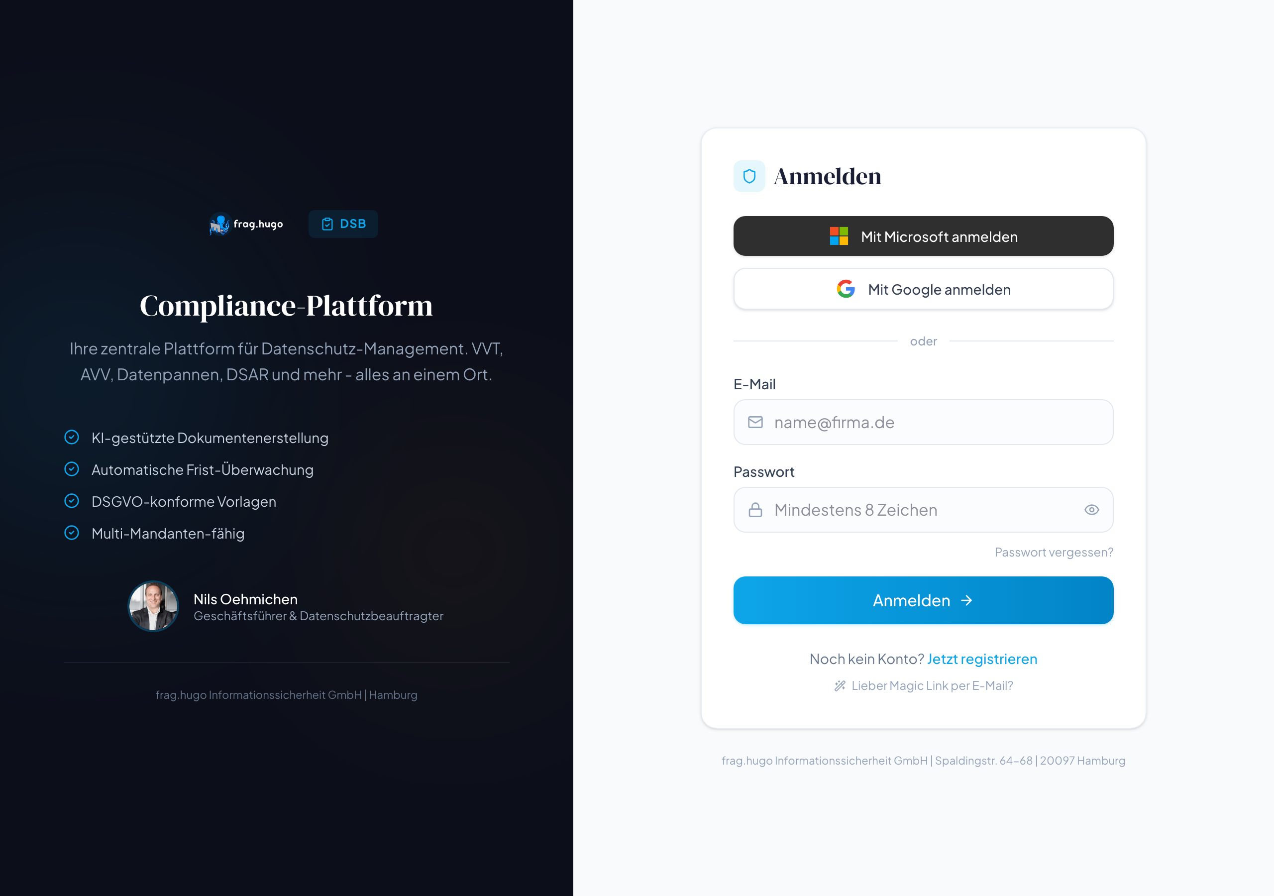 Registrierungs-Formular mit E-Mail und Passwort