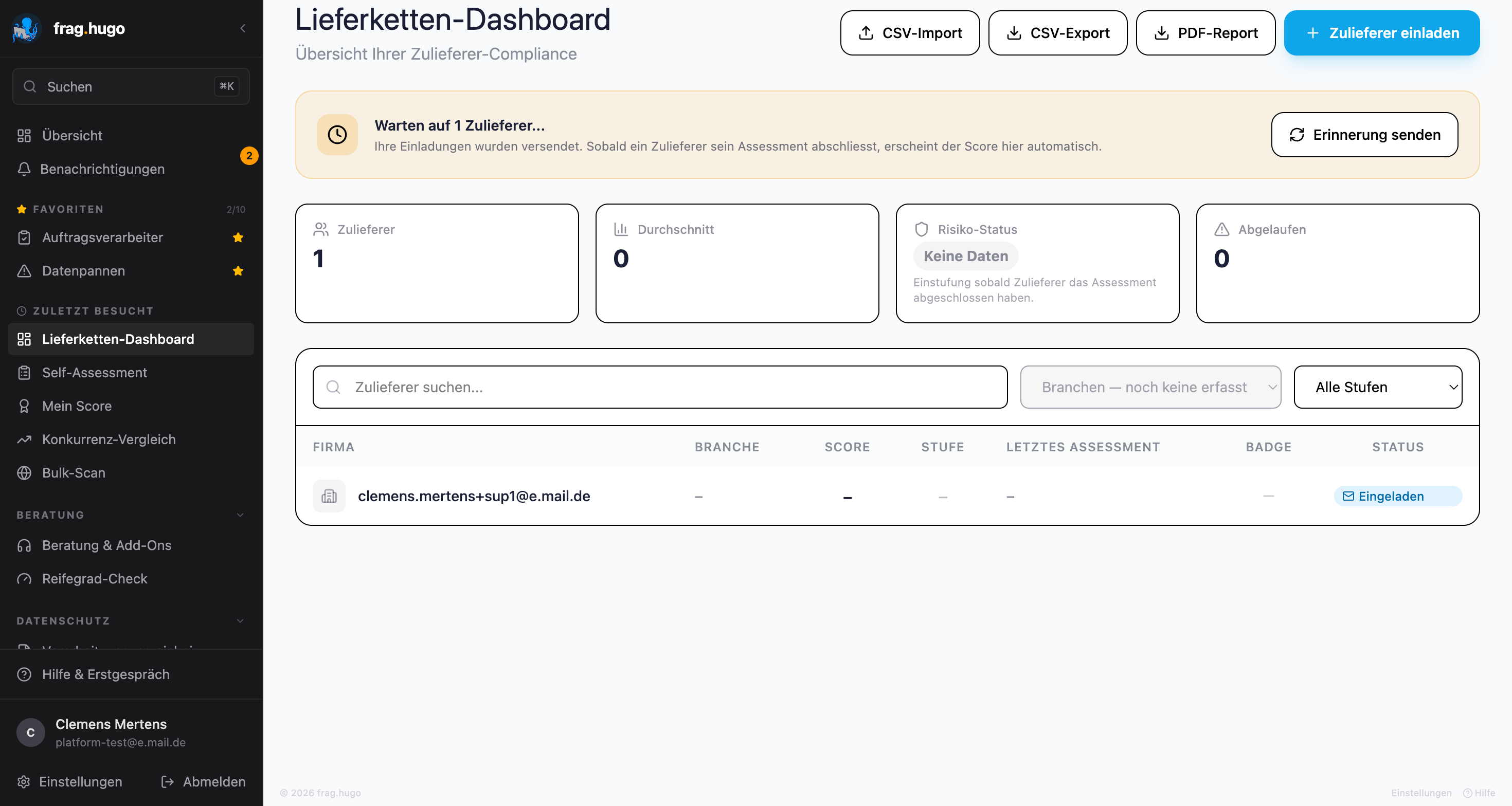 Lieferketten-Dashboard in der frag.hugo Plattform